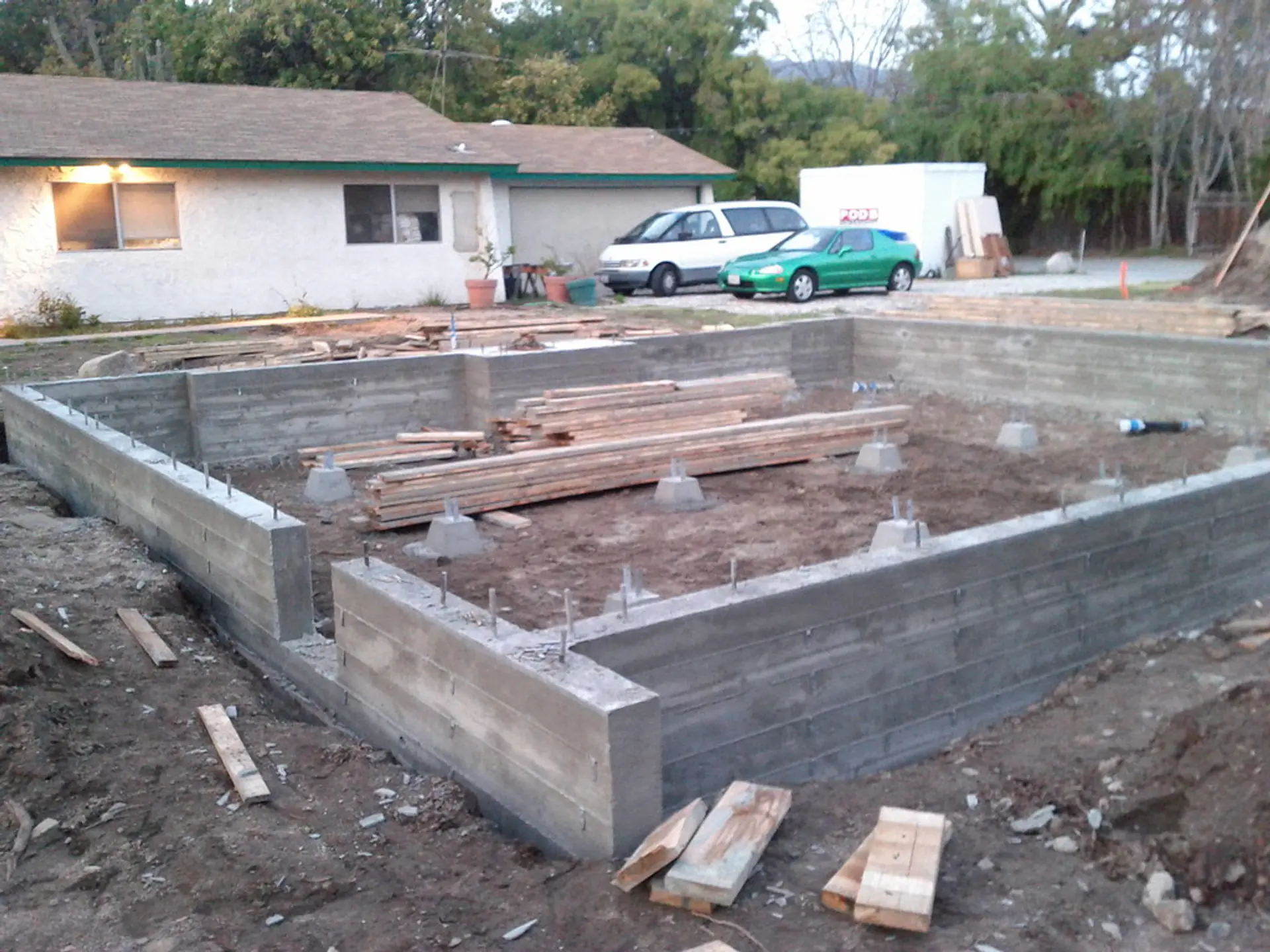Poured concrete foundation walls and footings formed for a build in Binghamton, NY